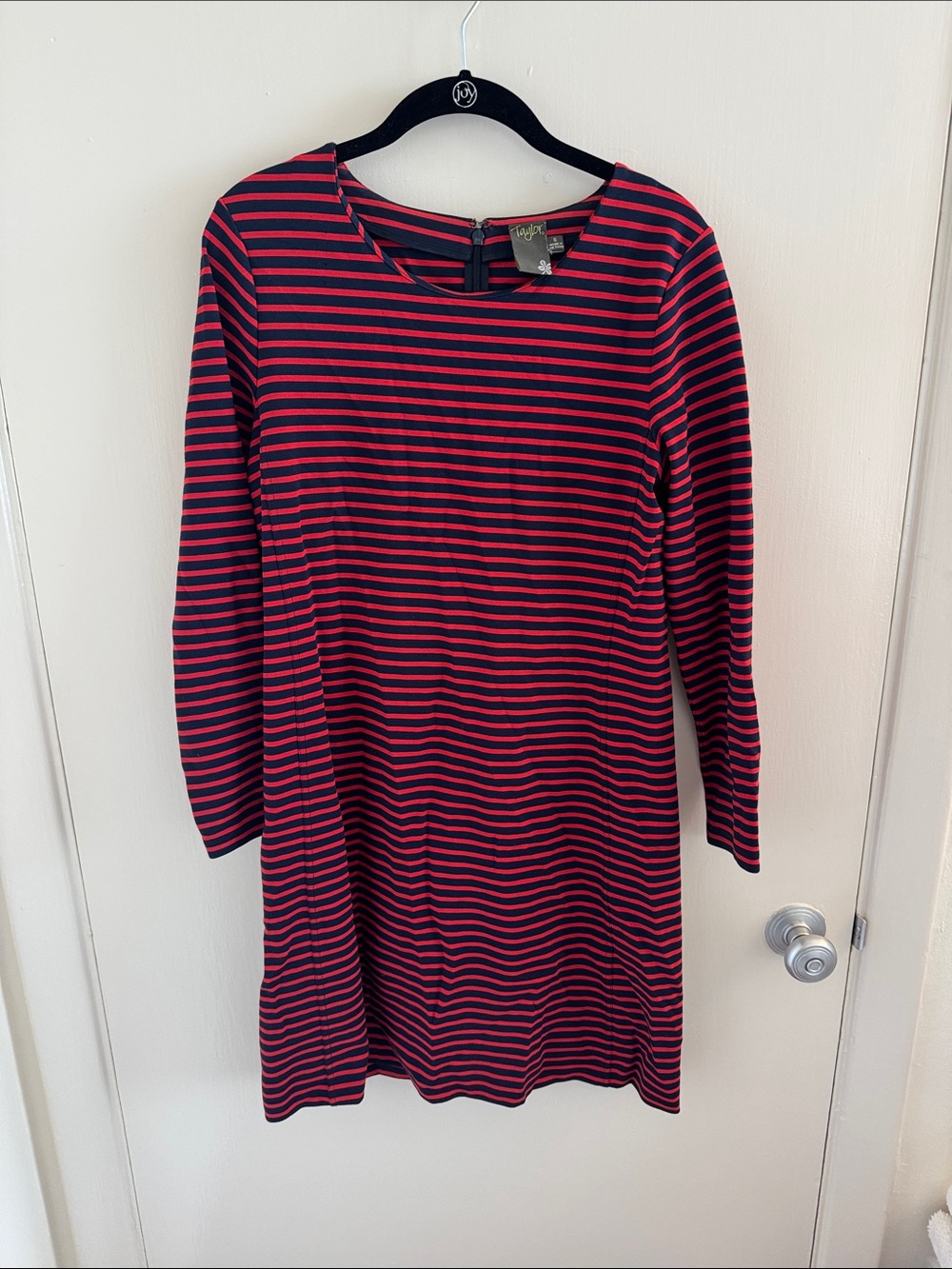 Taylor Navy and Pink Striped Casual Long-Sleeve Dress